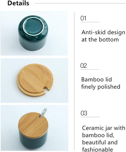 Elegante 260ml Keramik Gewürzdose Salztopf Zuckerdose mit Bambus Deckel und