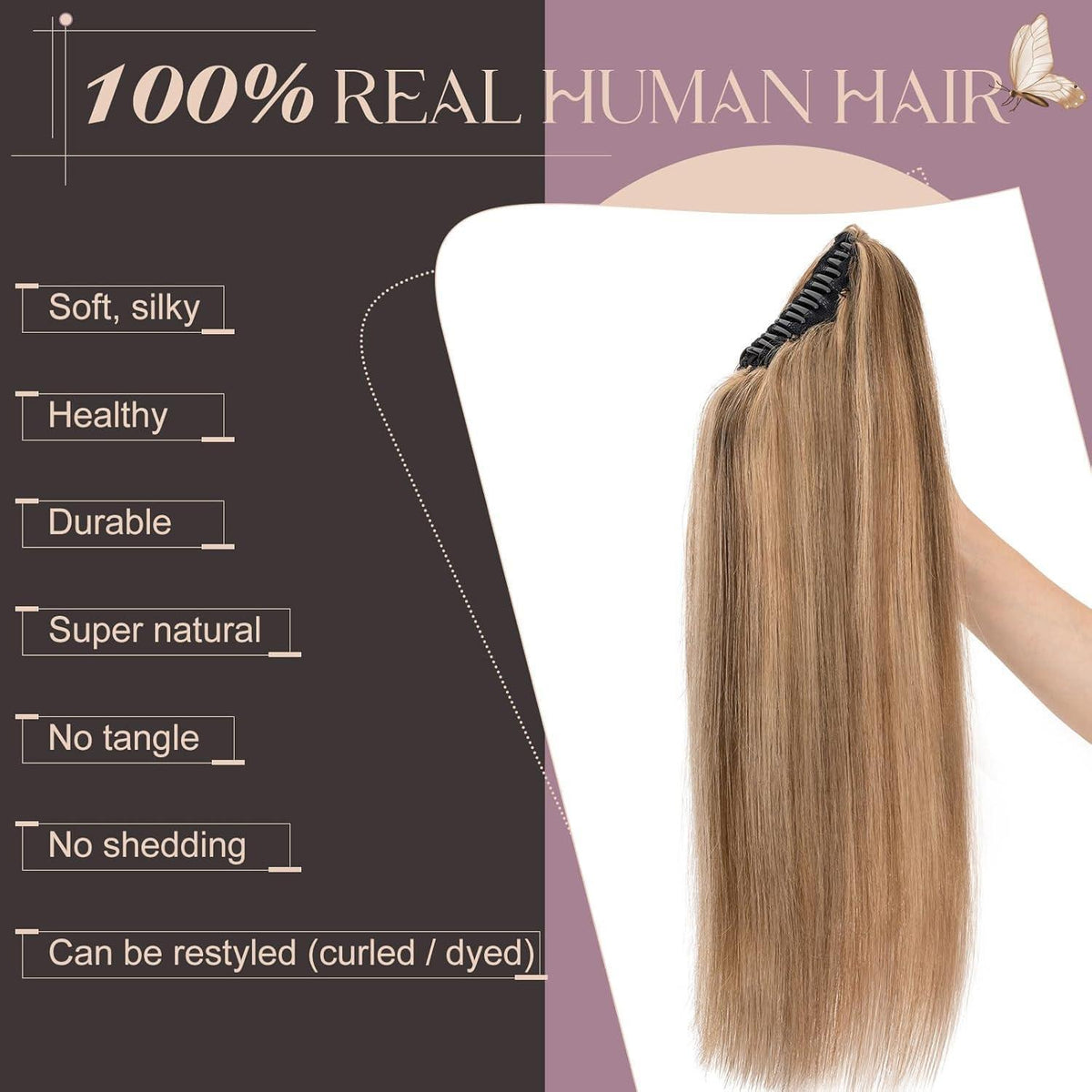 Remy Echthaar Zopf Extension 50cm #4/27 Mittelbraun Blond