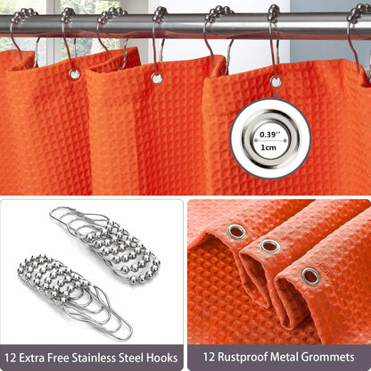 Waffel Duschvorhang Anti Schimmel mit Metallringen 182x214cm Orange