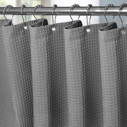 Waffel Duschvorhang Metallringe Anti-Schimmel 182x214cm Grau