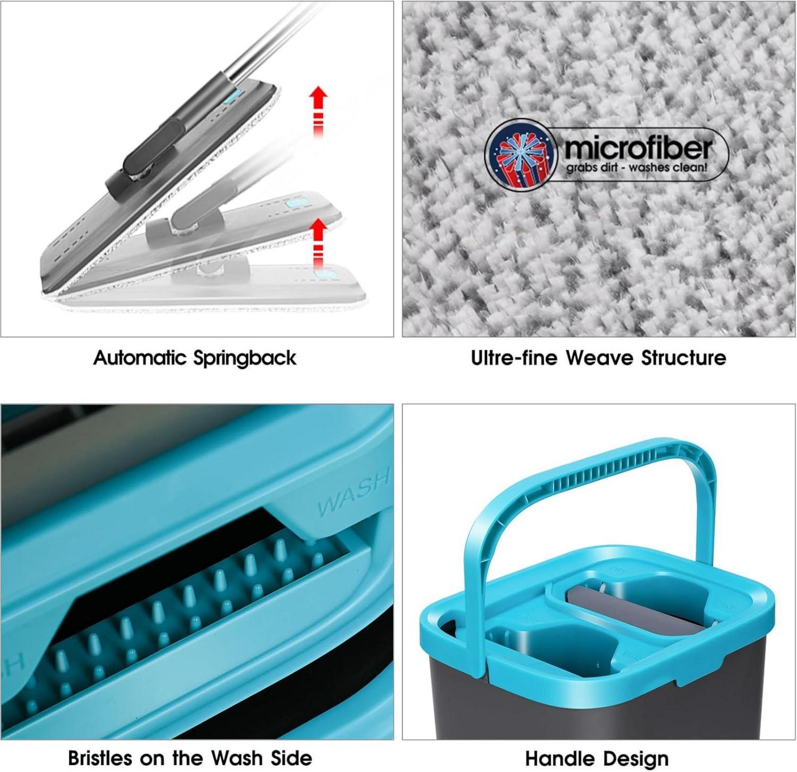 Wischmopp Set mit Eimer, Bodenwischer & 6 Mikrofaser Wischpads
