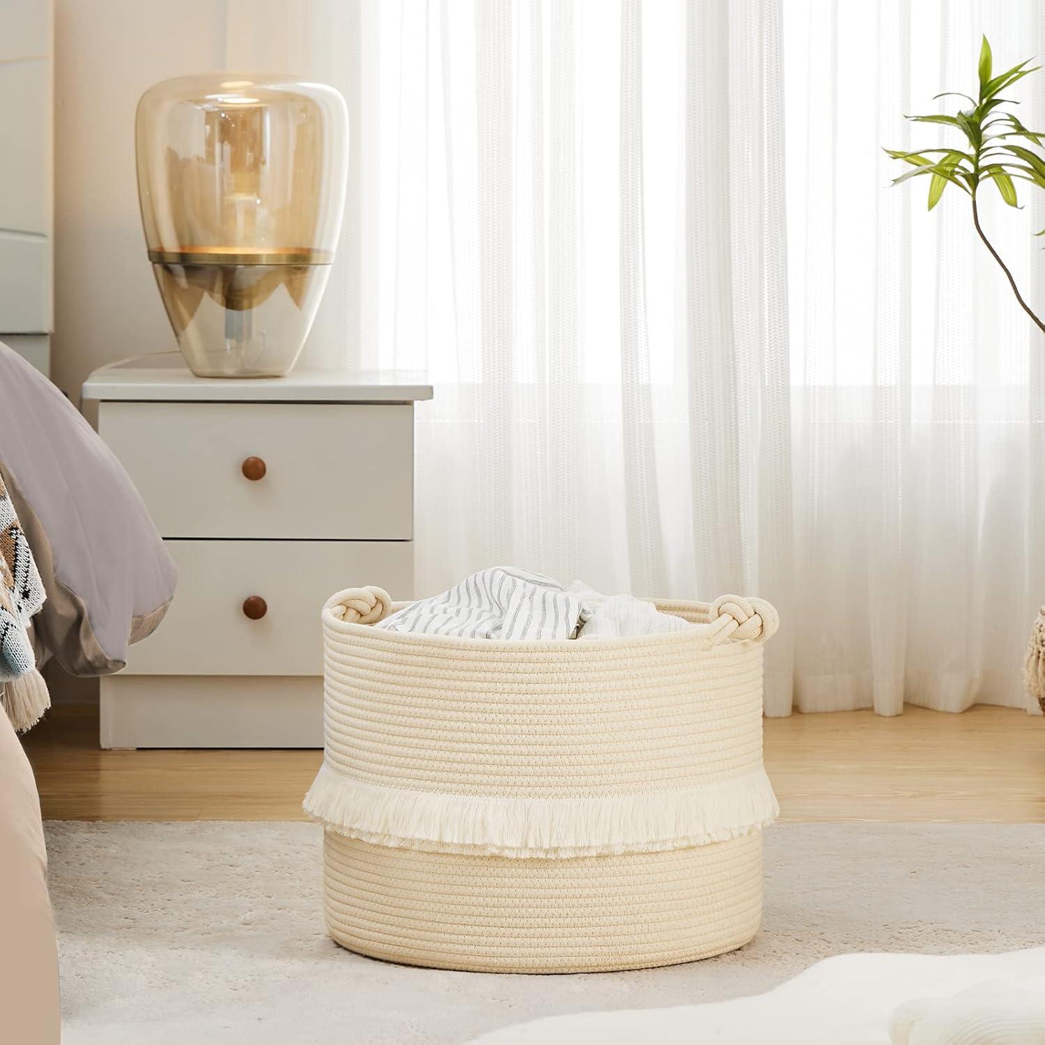 Wäschekorb Baumwolle Seil Aufbewahrungskorb Boho Deko 40x33cm Kinderzimmer