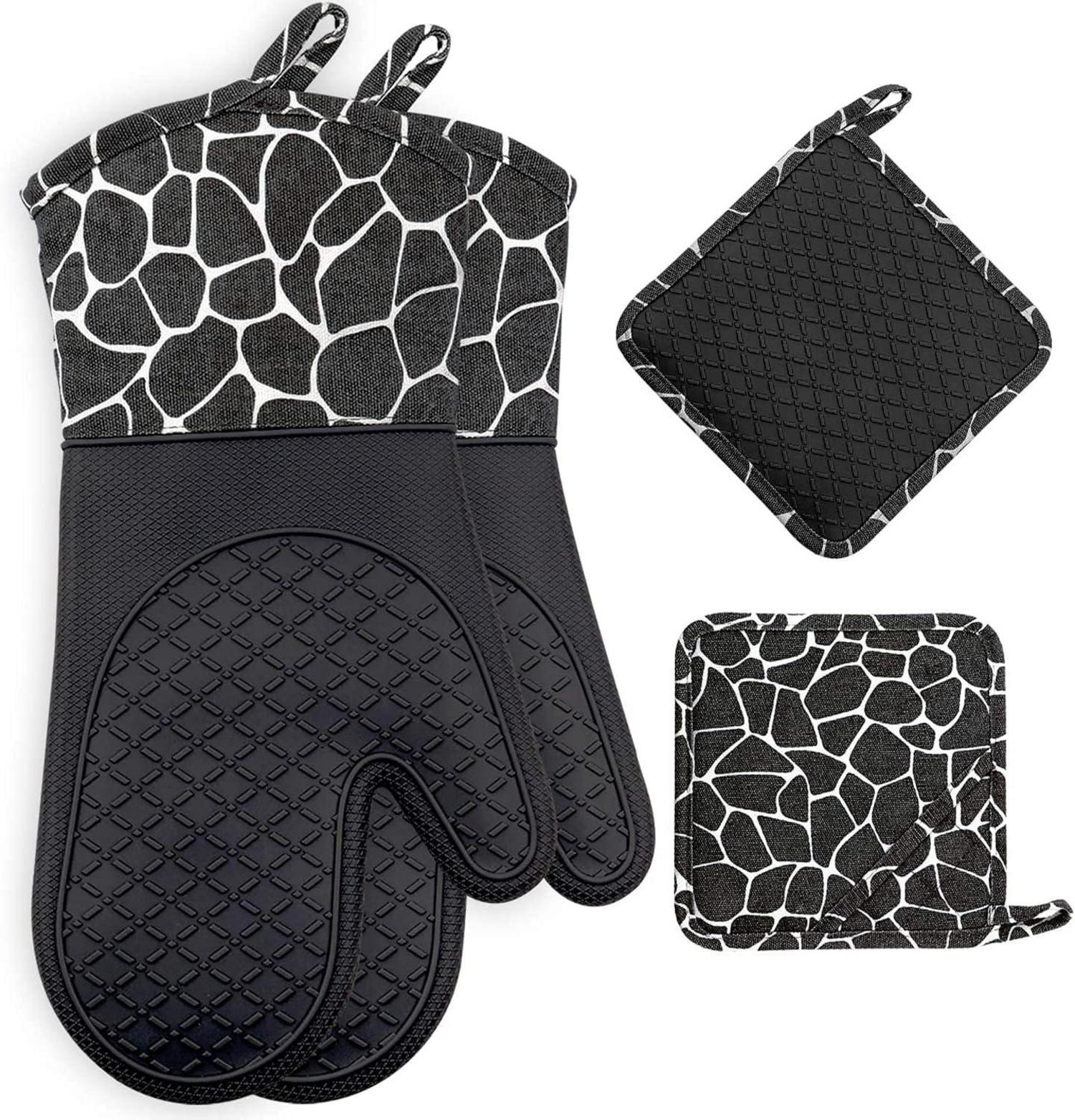 Hitzebeständige Ofenhandschuh und Topflappen Set aus Silikon und