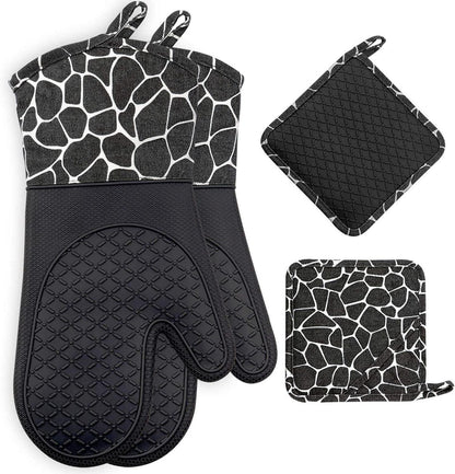 Hitzebeständige Ofenhandschuh und Topflappen Set aus Silikon und