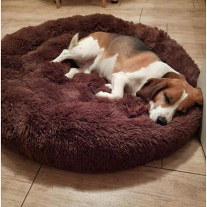 Hundebett Donut Braun 110cm – Weiches Plüschkissen für Große Hunde