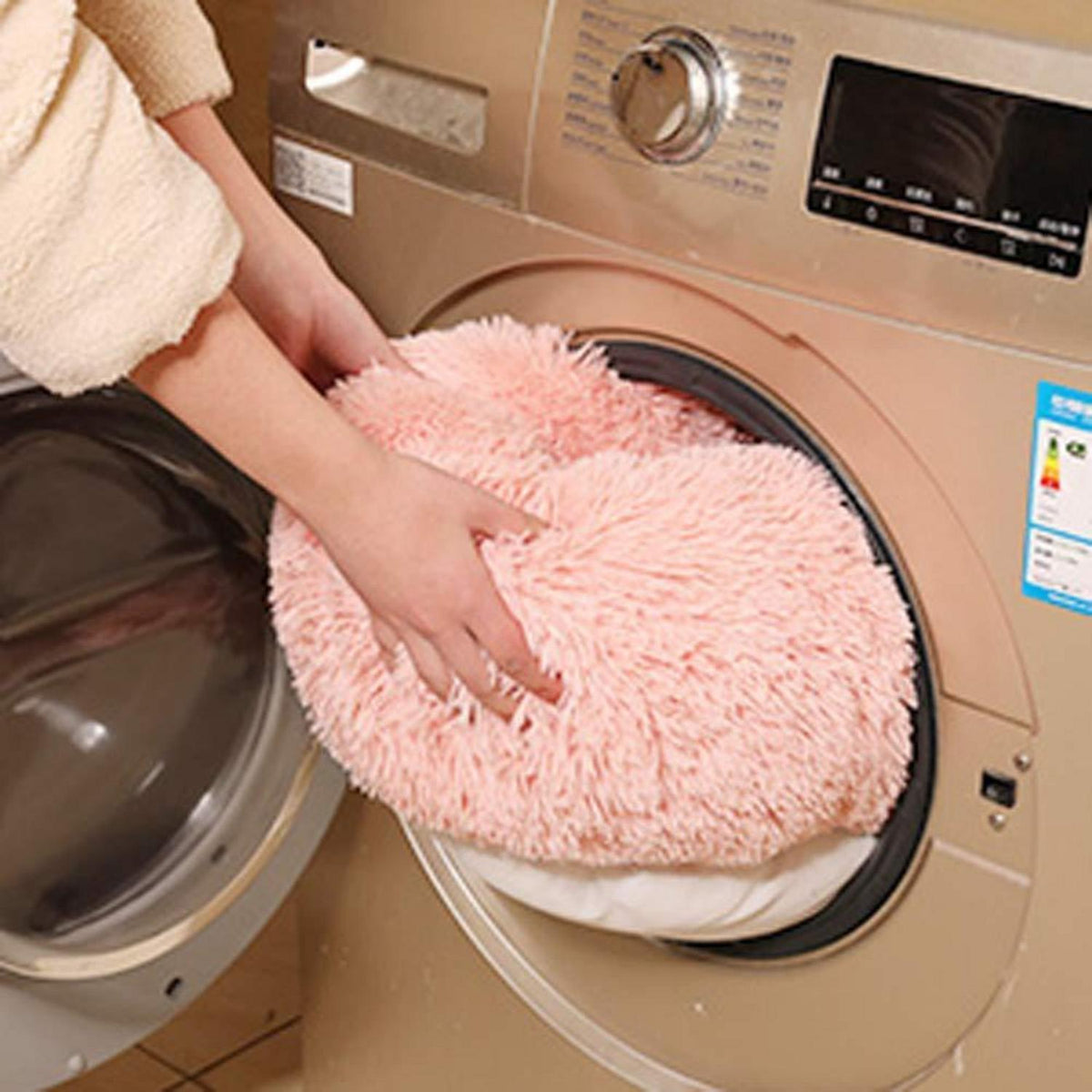 Hundebett Donut Braun 110cm – Weiches Plüschkissen für Große Hunde