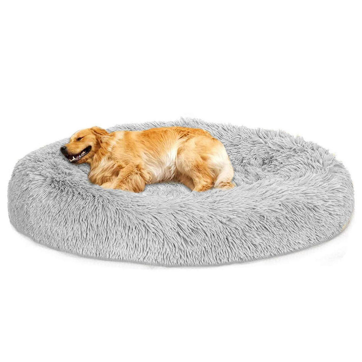 Hundebett Donut Plüsch 110cm Hellgrau – Tiefschlaf Kissen