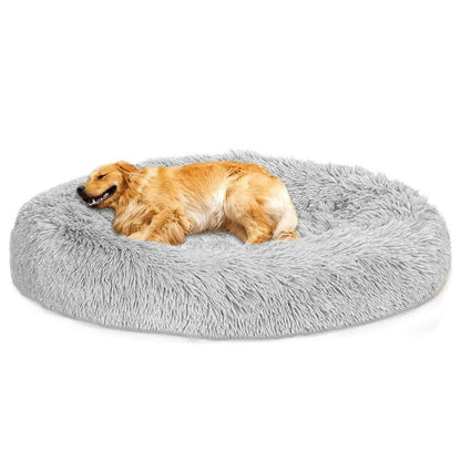 Hundebett Donut Plüsch 110cm Hellgrau – Tiefschlaf Kissen