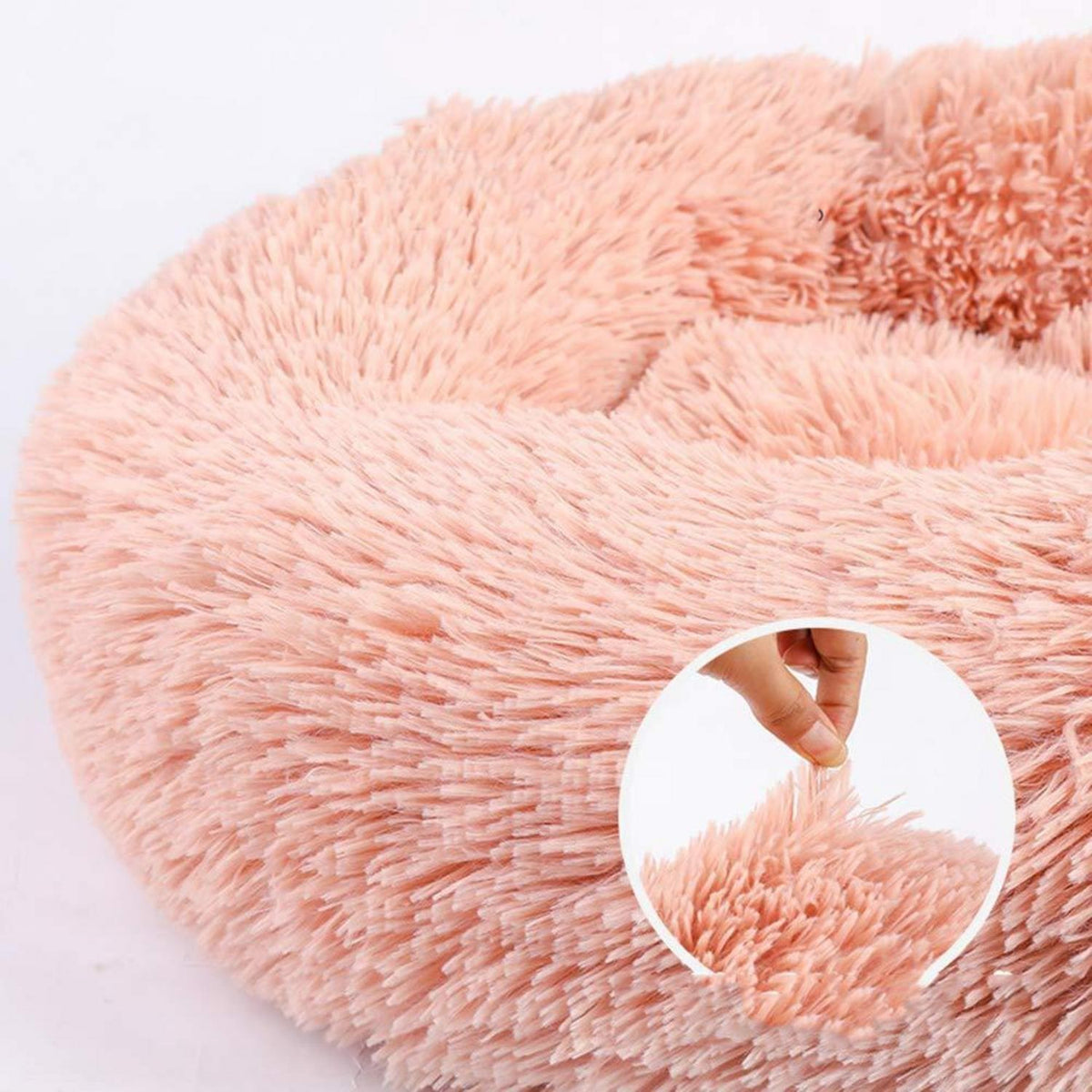 Hundebett Donut Plüsch 110cm Hellgrau – Tiefschlaf Kissen