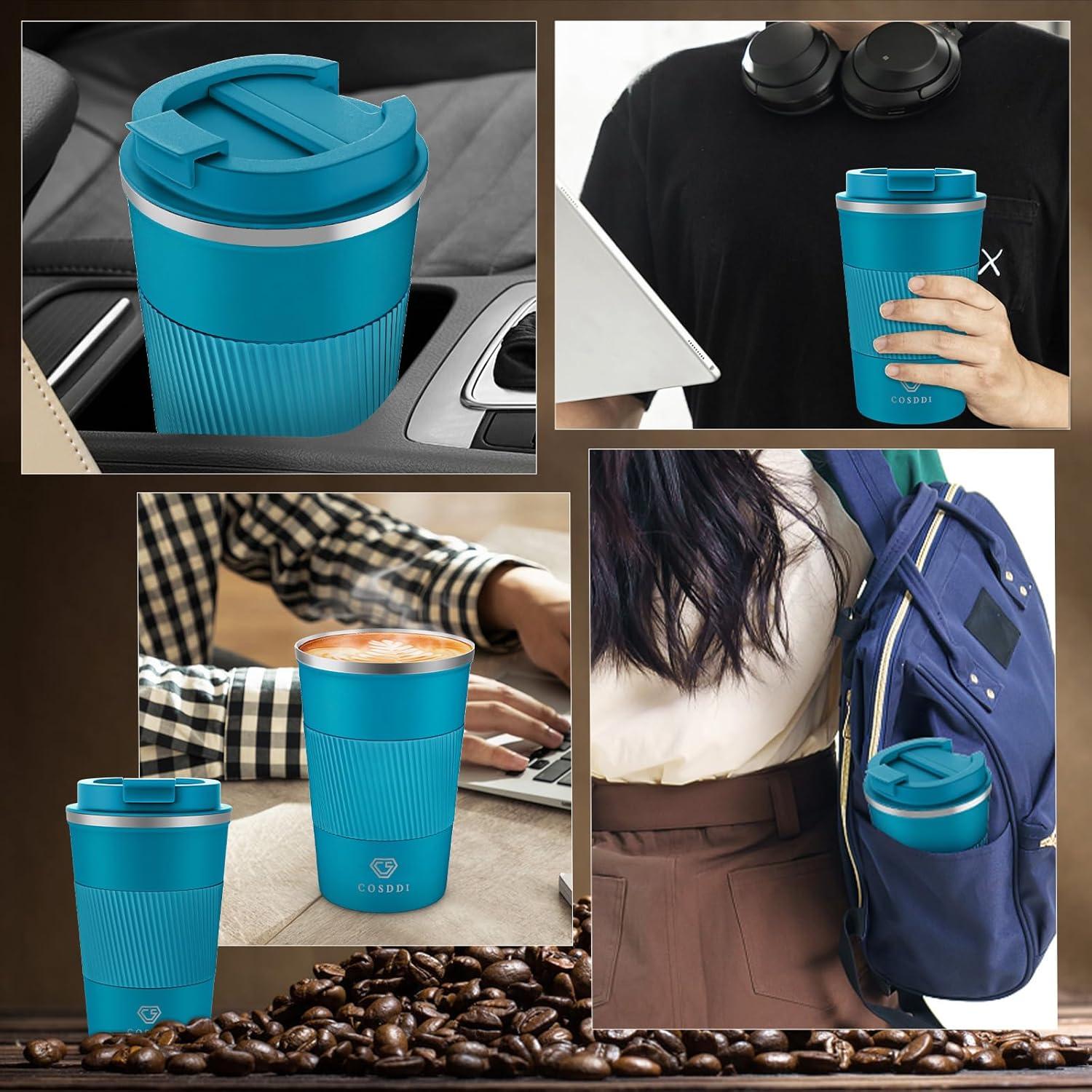 CS COSDDI Thermobecher Isolierbecher Travel Mug 13oz Edelstahl Blue 380ml