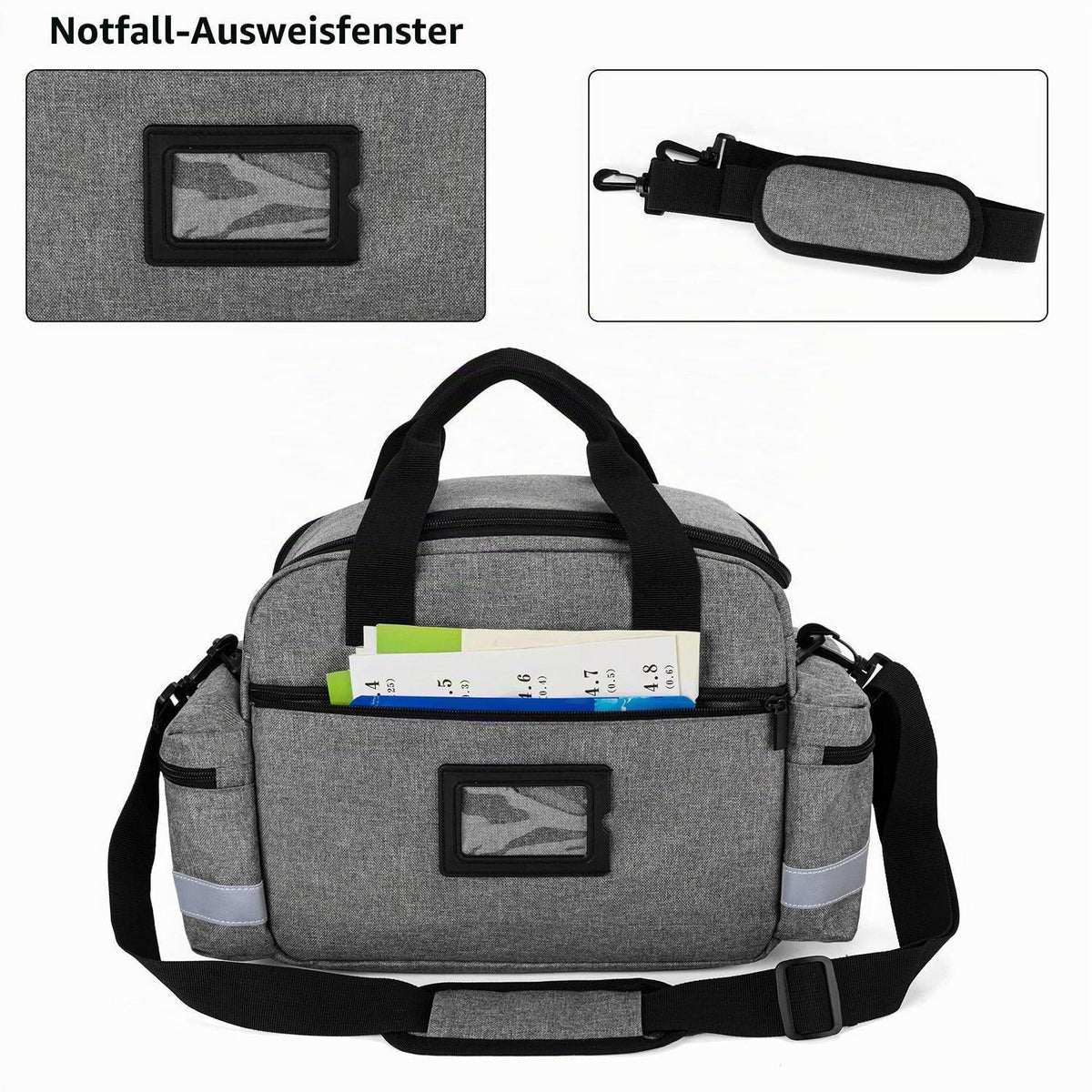 Krankenschwestertasche Grau – Große Kapazität & Reflektoren