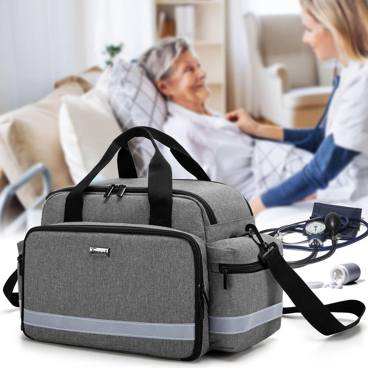 Krankenschwestertasche Grau – Große Kapazität & Reflektoren