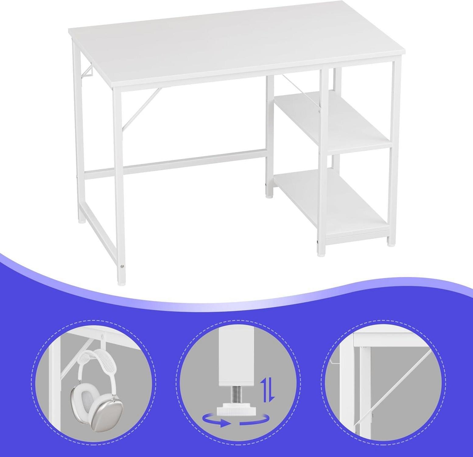 Schreibtisch Computertisch 152x60cm mit Seitenablagen Weiß JOISCOPE