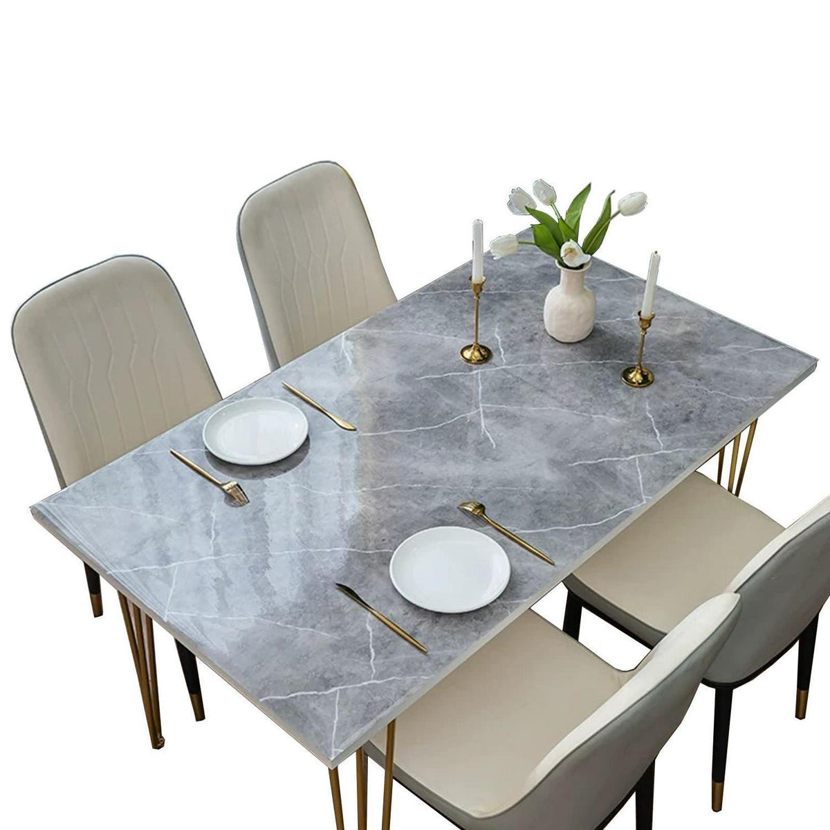 PVC Tischdecke Grau Marmor 90x200cm - Wasserdichte Tischfolie