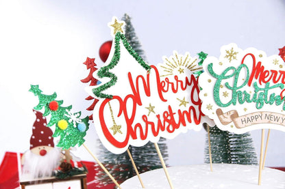 Weihnachtsbaum Cake Topper Set: 5 Stück Merry Christmas Regendeko