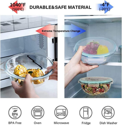 5-teiliges Glasschüssel Set mit Deckel, Salatschüssel aus Glas, BPA-frei