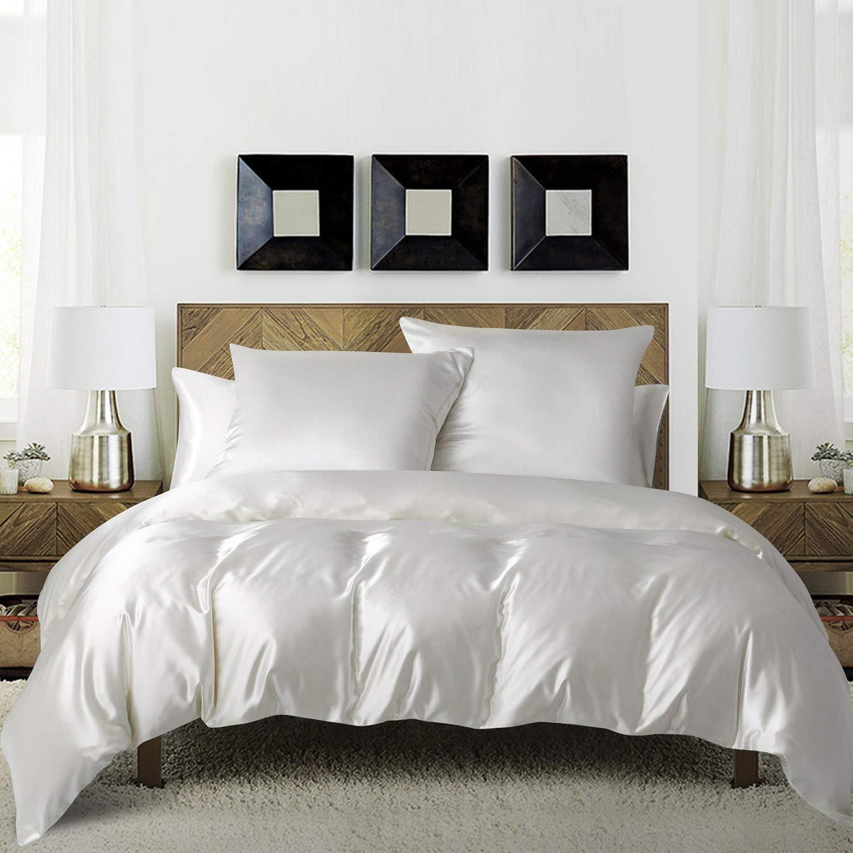 Satin Bettwäsche Set 200x200cm Weiß – Luxus & Glanz