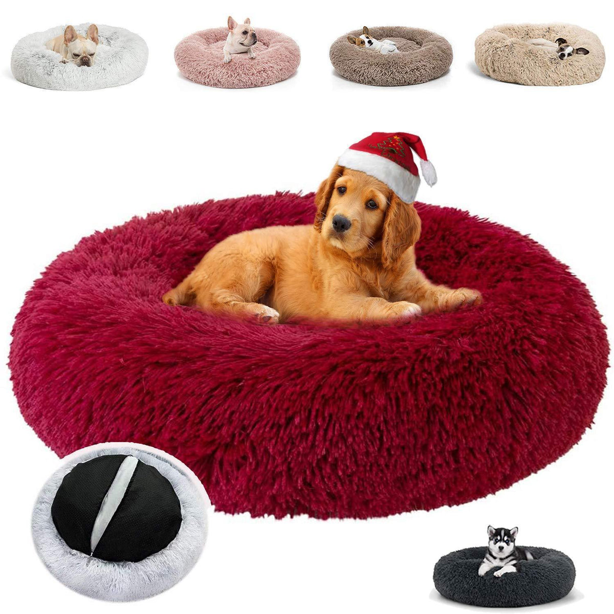 Plüsch Hundehöhle Rot – Bequemes Hundekissen 100x100x20cm