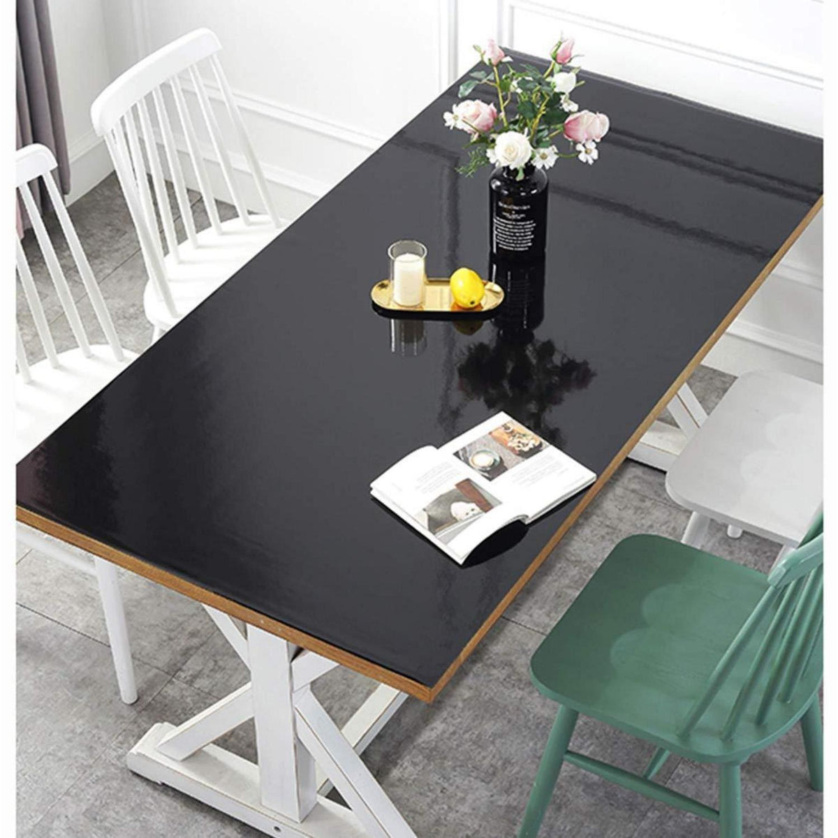 PVC Tischdecke wasserdicht 90x200cm Schwarz