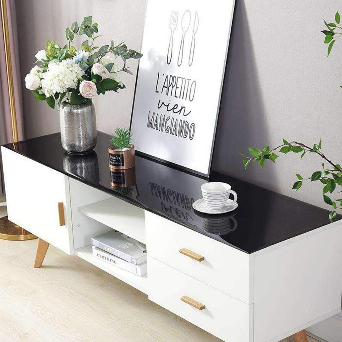 PVC Tischdecke wasserdicht 90x200cm Schwarz