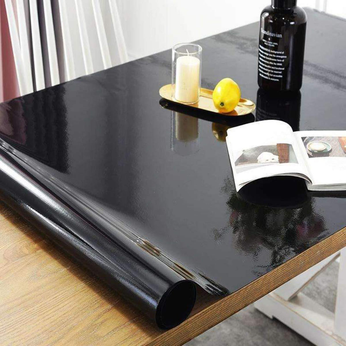 PVC Tischdecke wasserdicht 90x200cm Schwarz