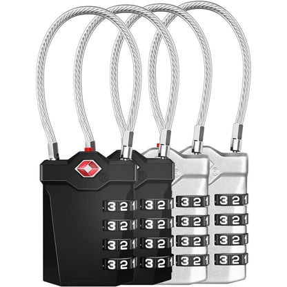 4er Set TSA Zahlenschlösser mit Alarmfunktion, robust & sicher