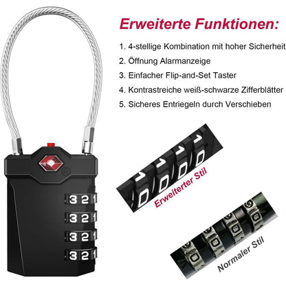 4er Set TSA Zahlenschlösser mit Alarmfunktion, robust & sicher