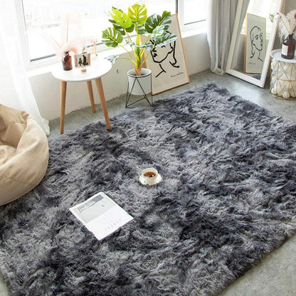 Hochflor Wohnzimmerteppich Schwarz Grau 160x230cm Flauschig