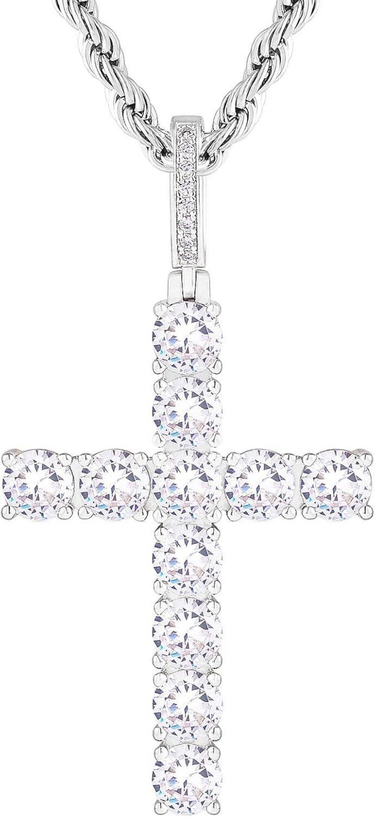 Zirkonia Kreuz Anhänger 14K Gold/Weißgold plattiert 2.5mm 56cm
