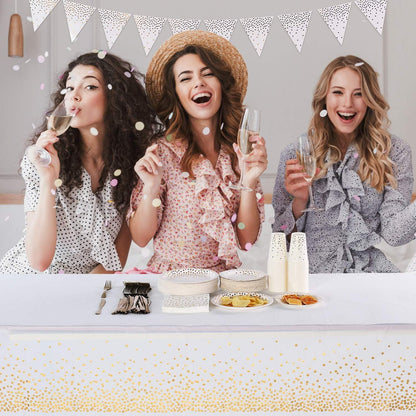 2er Set Weiße Gold Party Tischdecke Rechteck Tisch 137x274 cm Gold Dot