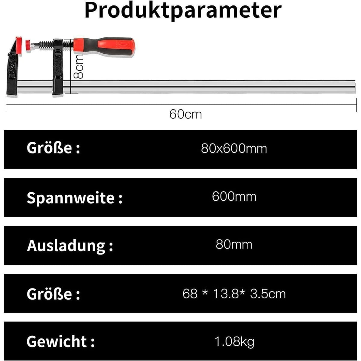 4er Set F-Schraubzwingen 80x600mm – Holzbearbeitung & DIY