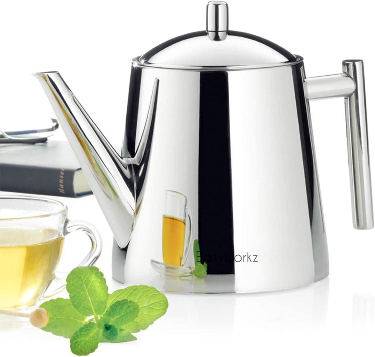 Easyworkz Teekanne mit Siebeinsatz Edelstahl 1500ml Teekanne Teebereiter Kräutertee