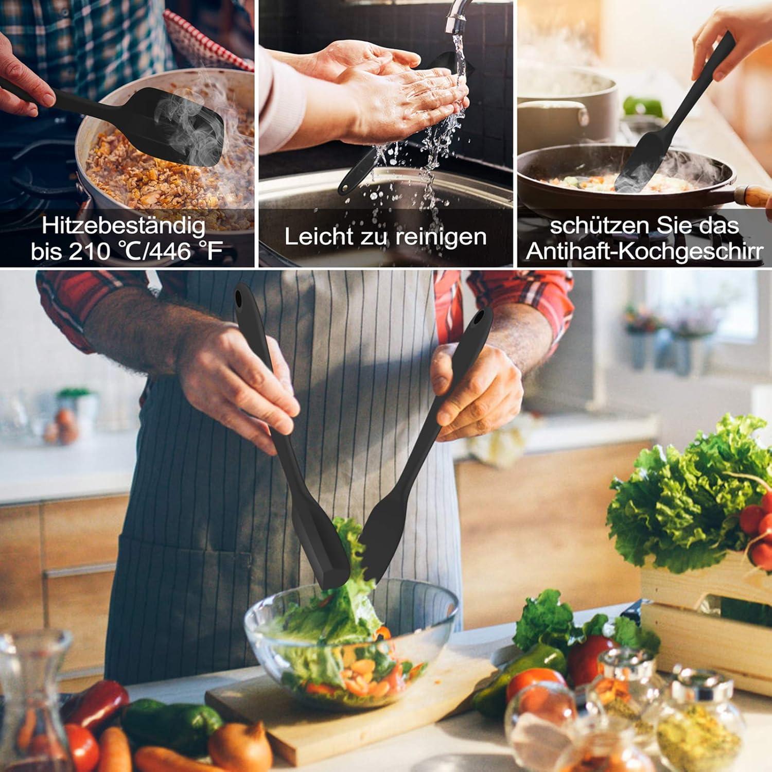 Silikon Spatel Set 7-teilig Hitzebeständig Backen Kochen Schwarz