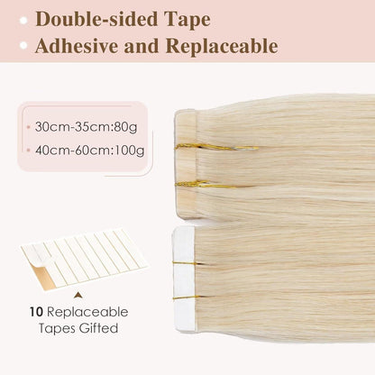 Blond Tape Extensions Echthaar 40cm - 100g Remy Haarverlängerung