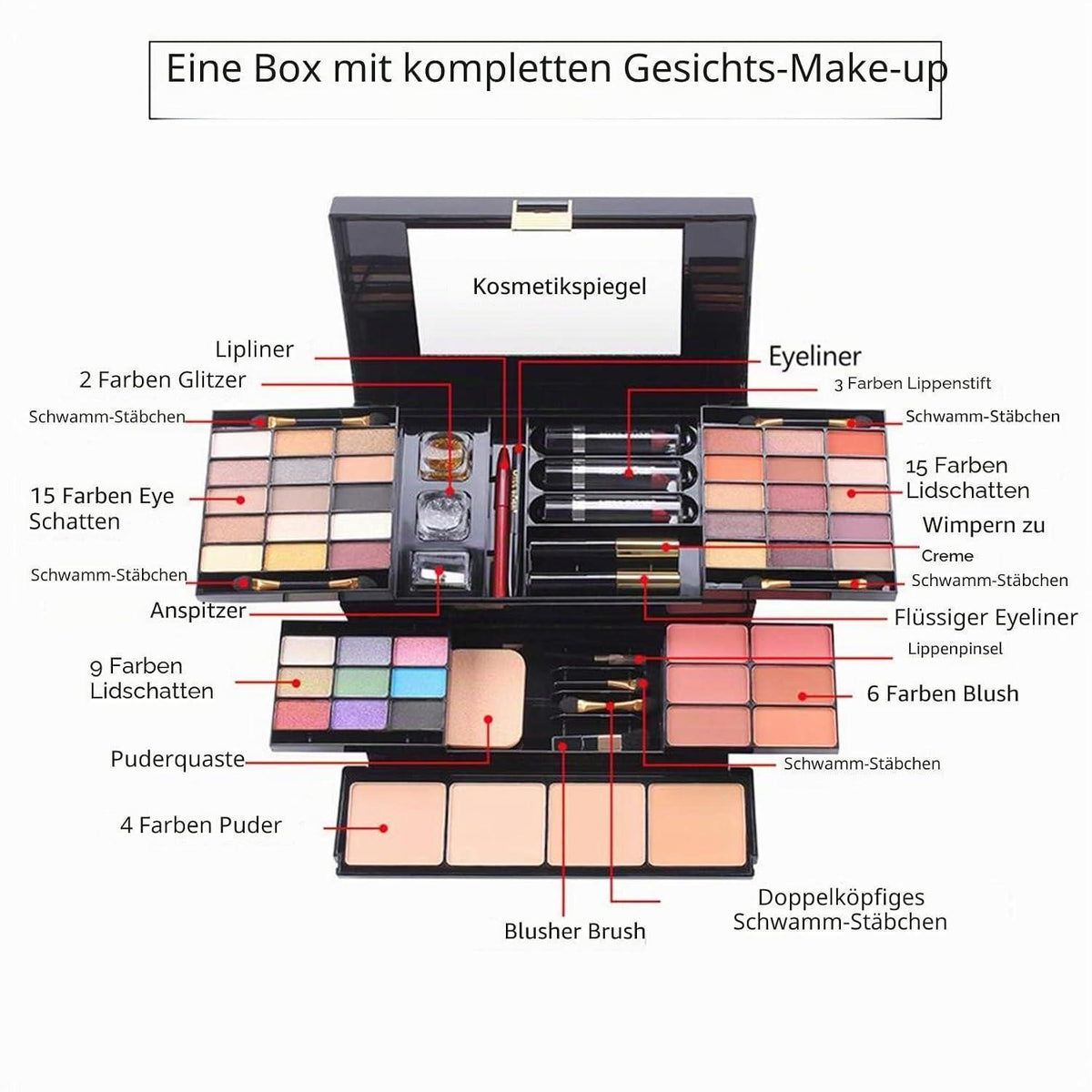 54-teiliges Make-up Set – Schminkkoffer für Gesicht, Augen & Lippen