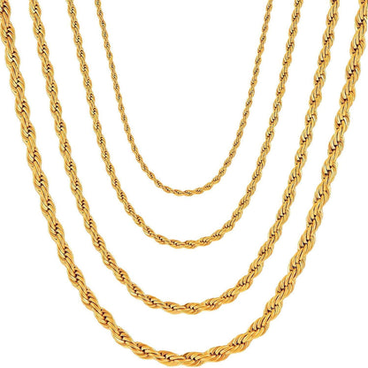 Herren Damen Edelstahl Seilkette Verdreht 2-5mm 45-80cm Gold