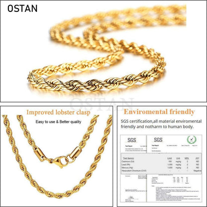 Herren Damen Halskette Edelstahl Verdrehte Kette 2-5mm Gold 45-80cm