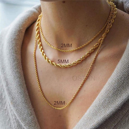 OSTAN Herren/Damen Edelstahl Halskette Seilkette Gold 45-80 cm 2-5 mm