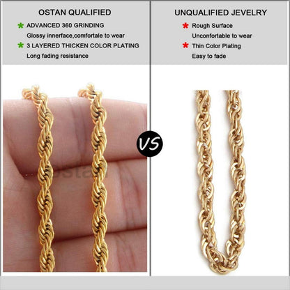 Unisex Halskette Edelstahl Seilkette Verdrehte Kordelkette 2-5 MM Gold