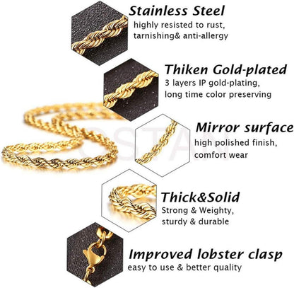 Edelstahl Halskette Gold 45-80 cm Kette 2-5 mm Damen Herren