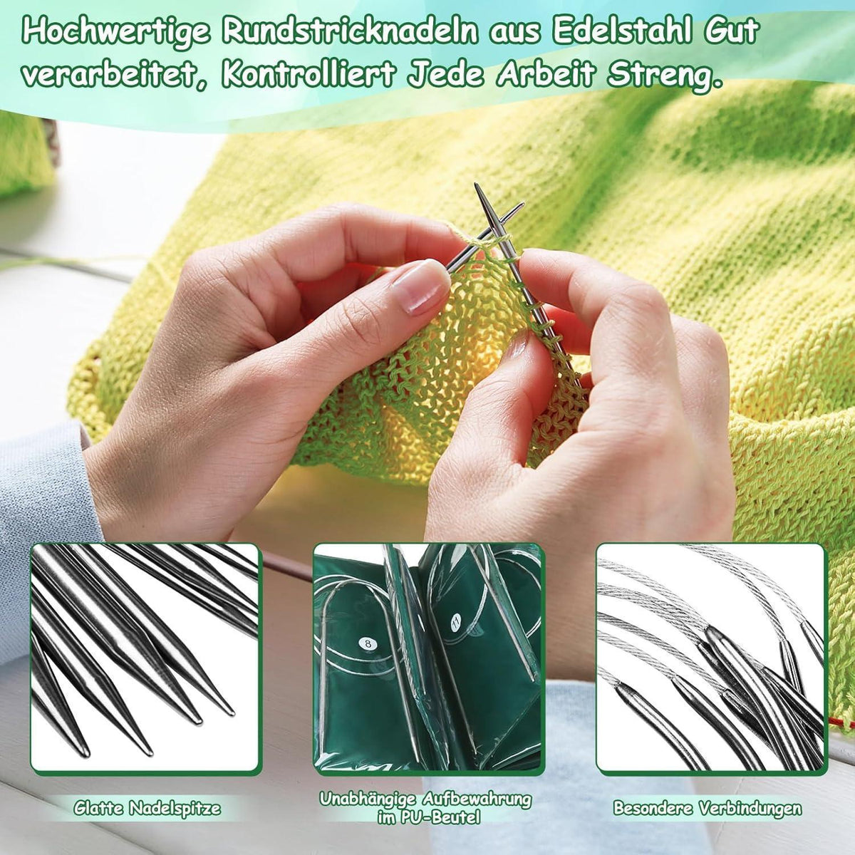 Edelstahl Rundstricknadel Set mit Zubehör & Tasche