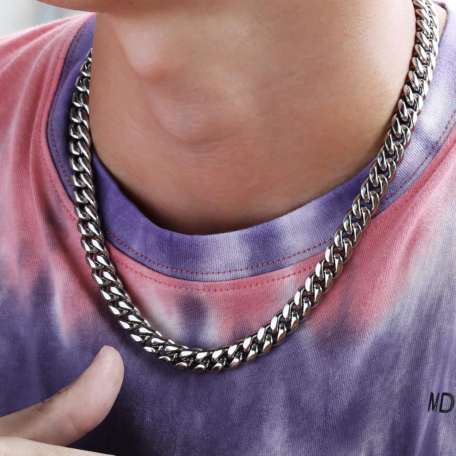 Herren Panzerkette 10/12/14mm 18K Cuban Link Gold Silber
