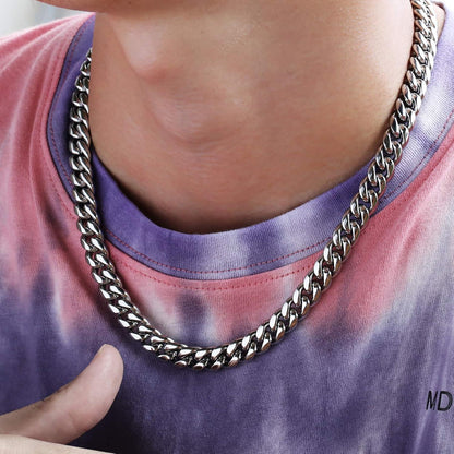 Herren Panzerkette 10/12/14mm 18K Cuban Link Gold Silber