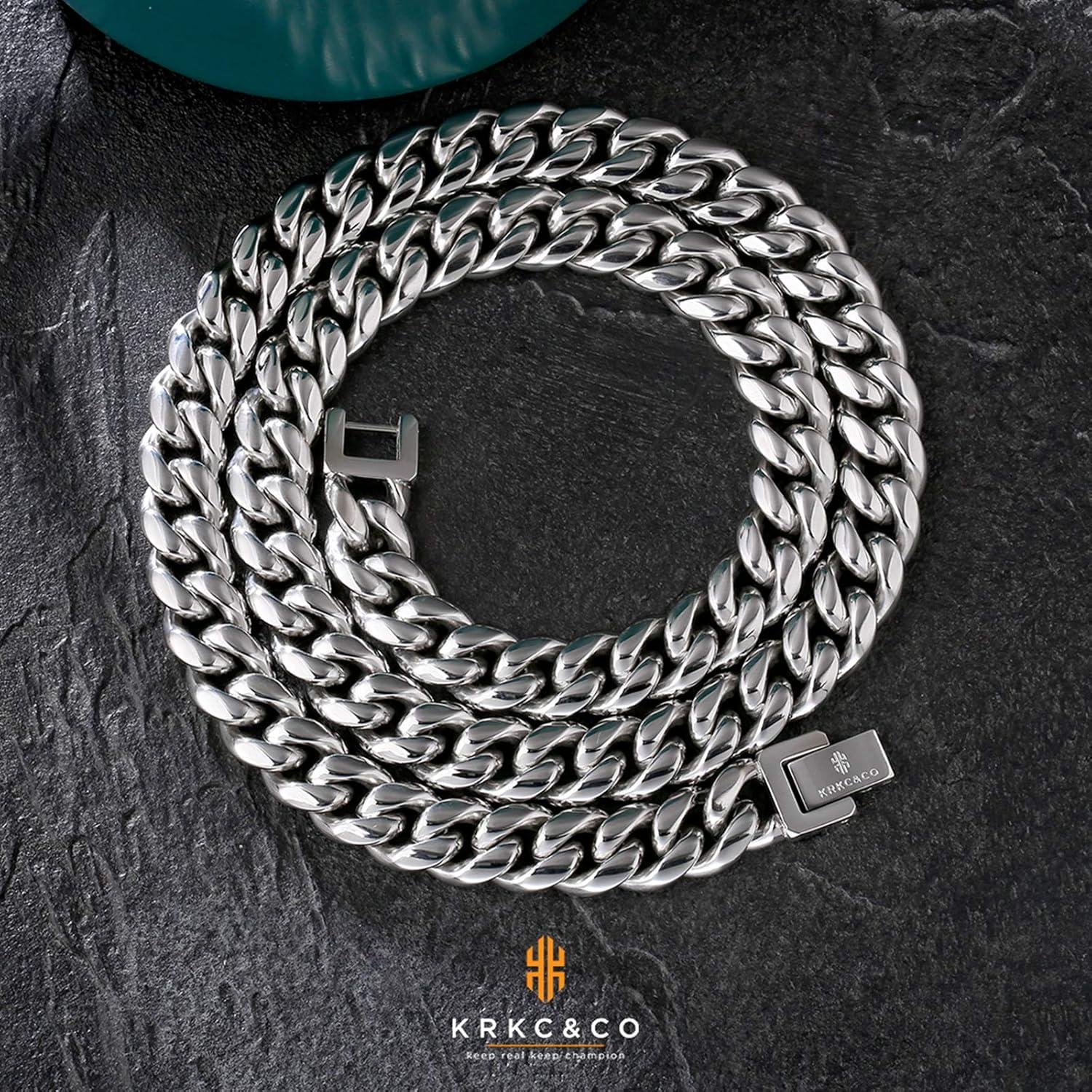 Herren Panzerkette 18K Gold beschichtet 10/12/14mm Cuban Link Silberkette 61cm