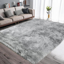 Flauschiger Rundteppich Grau Weiß 140x200cm - Weich & Rutschfest