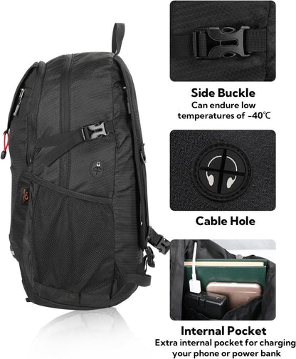 WATERFLY Faltbarer Wanderrucksack 30L mit Nassfach Schwarz