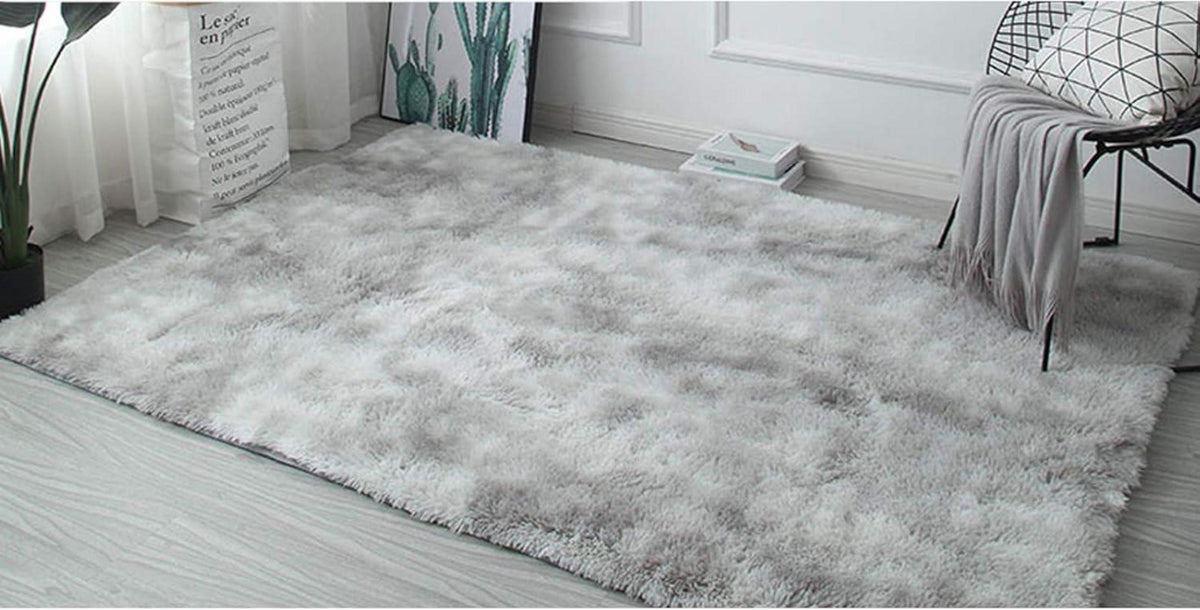 Moderne Plüsch Shaggy Teppich 80x160 cm Anti-Rutsch Hellgrau