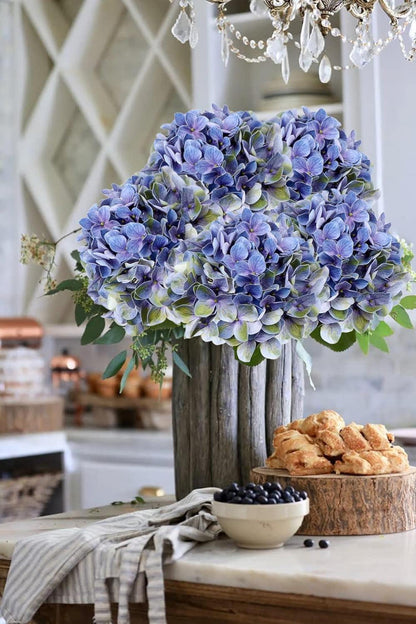 Kunst Hortensie Blumen Real-Touch Hydrangea Deko Büro Hotel 2x Slate Blue
