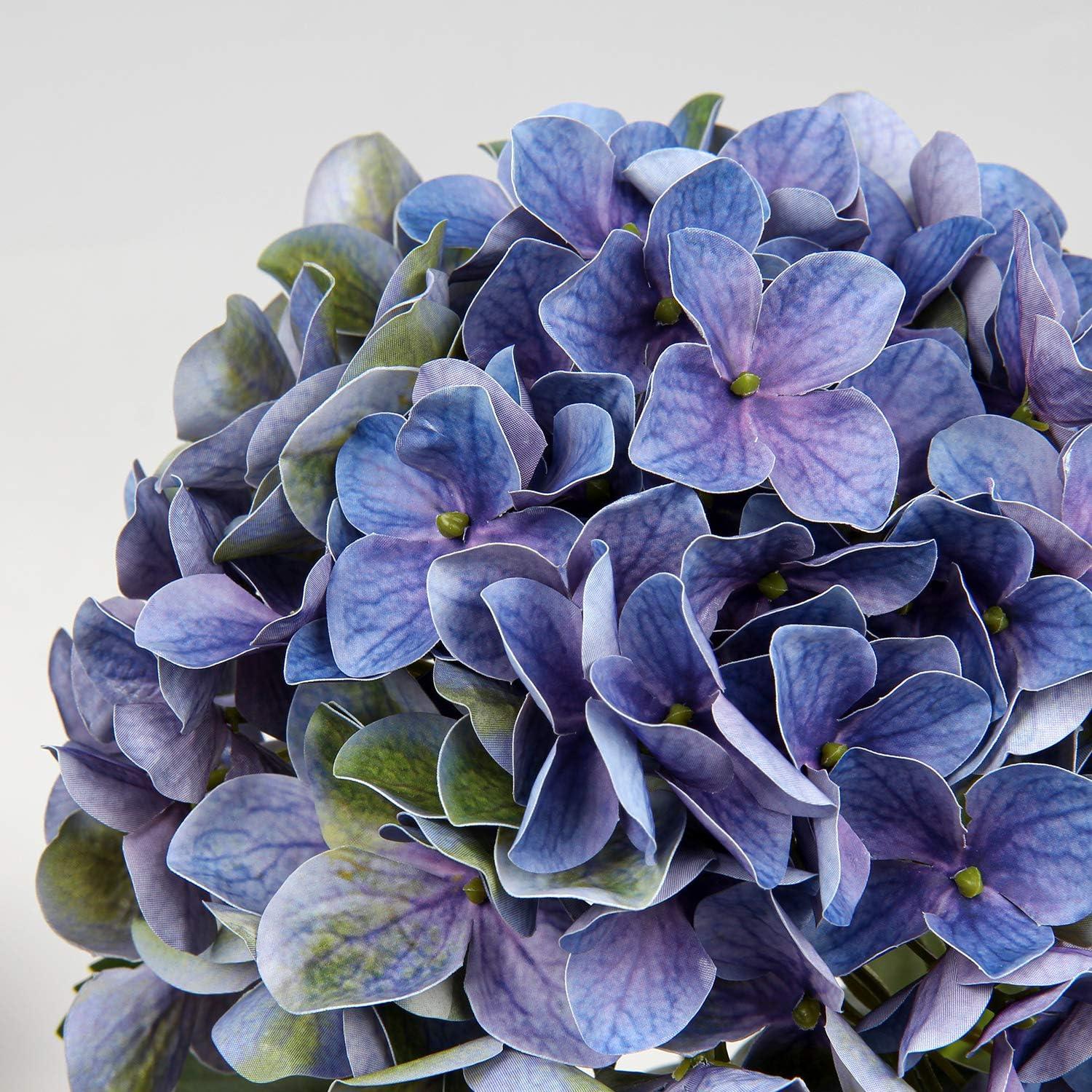 Künstliche Hortensie Blumen Real-Touch Hydrangea Kunstblumen 2er Set Blau