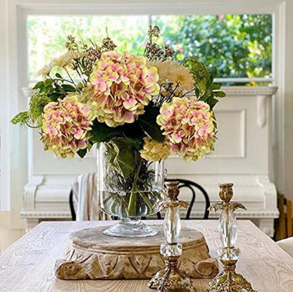 Künstliche Hortensie Blumen Real-Touch Kunstblumen Hydrangea Deko, 2er Set, Grün Gelb